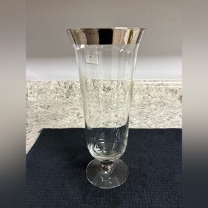 Vintage Princess House Clear Glass Silver Trimmed Footed Vase